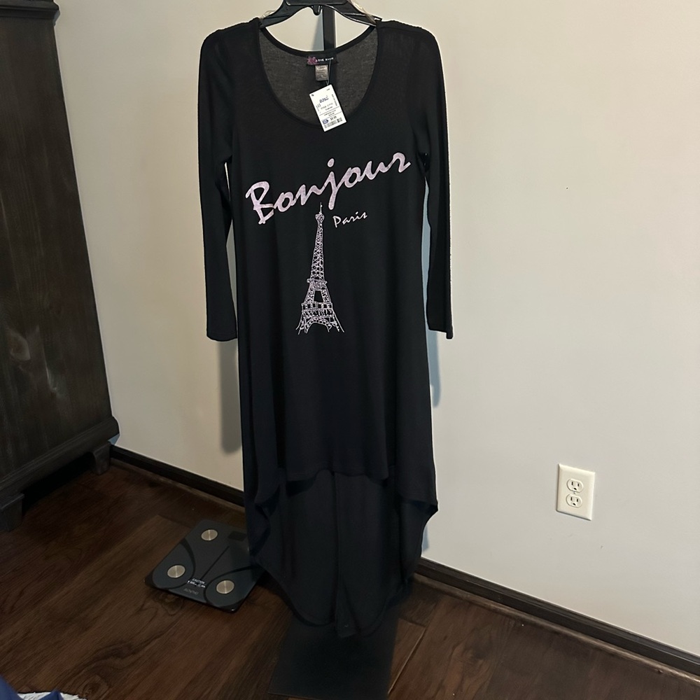 Black Bonjour Paris Long Sleeve Dress